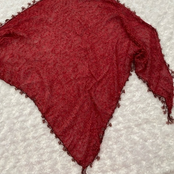 Sterling Styles Red Beaded Triangle Wrap | Formal Evening Shawl OS - Picture 7 of 9
